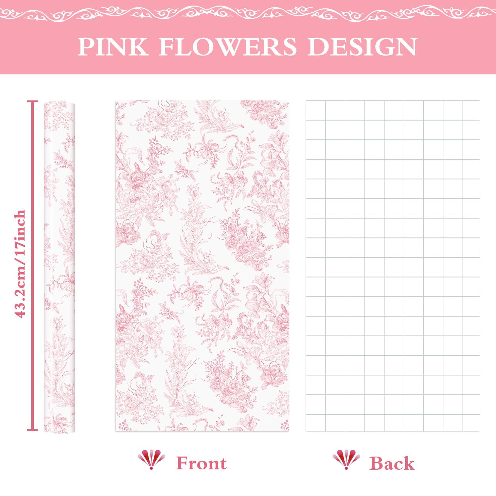 WERNNSAI Pink Floral Wrapping Paper - 1 Roll 43 cm x 10m Pink Flower Wrapping Paper Vintage Floral Gift Wrap for Women Girls Birthday Wrap Wedding Bridal Shower Gift Mothers Day — view 2