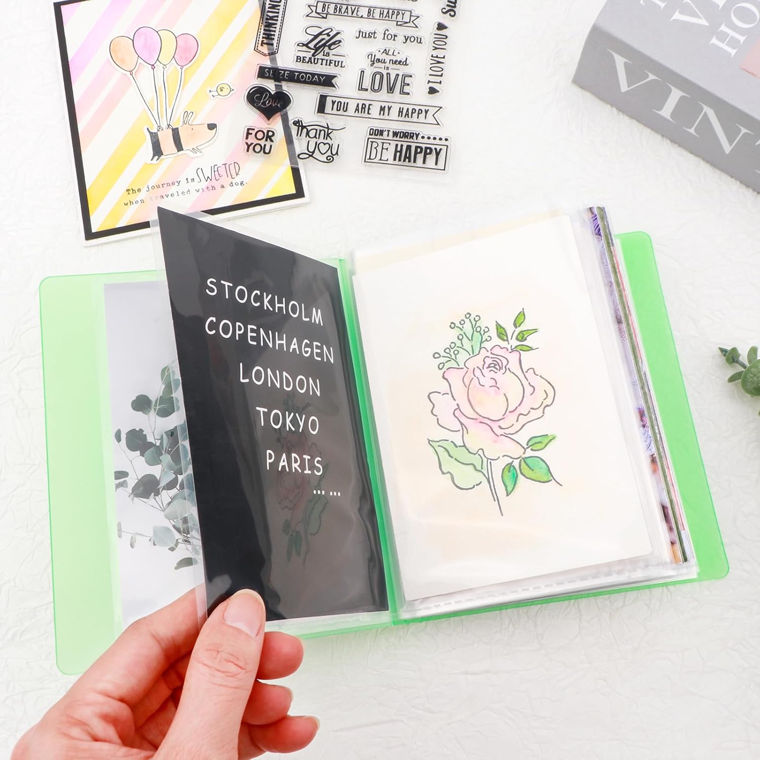 Briartw A6 Sticker & Photo Storage Album with 40 Pages,PP Material, Clear Inner Pockets, Compact & Lightweight for Postcards,Stamps,Cutting Dies Organization (Green)
