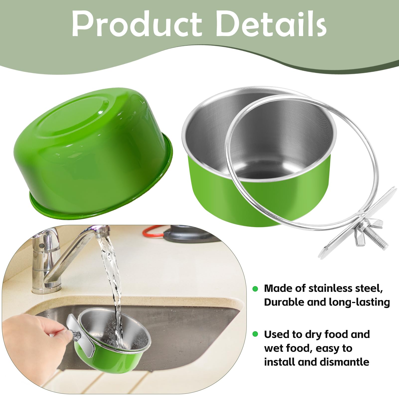 2 Pcs Stainless Steel Bird Bowls, Small Bird Food Dishes for Cage, Parrot Cage Feeder with Clamp Holder for Parakeet/Cockatiels/Conure/Budgies/Ferret/Small Animal - image 3