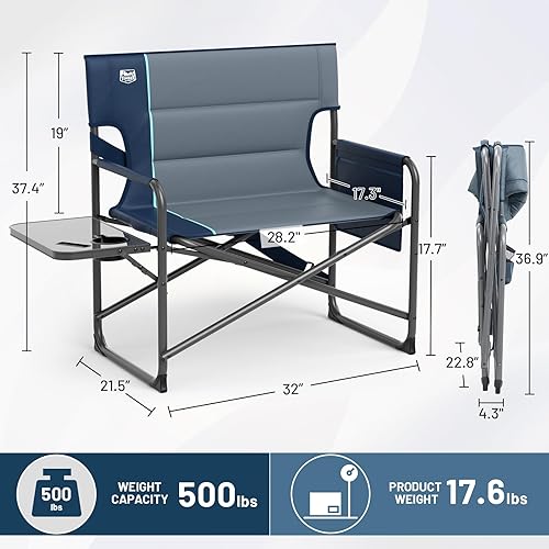 Miniatura 3 de Timber Ridge XXL - Silla de director Silla plegable resistente con mesa auxiliar, capacidad de 500 libras, asiento acolchado extra ancho para