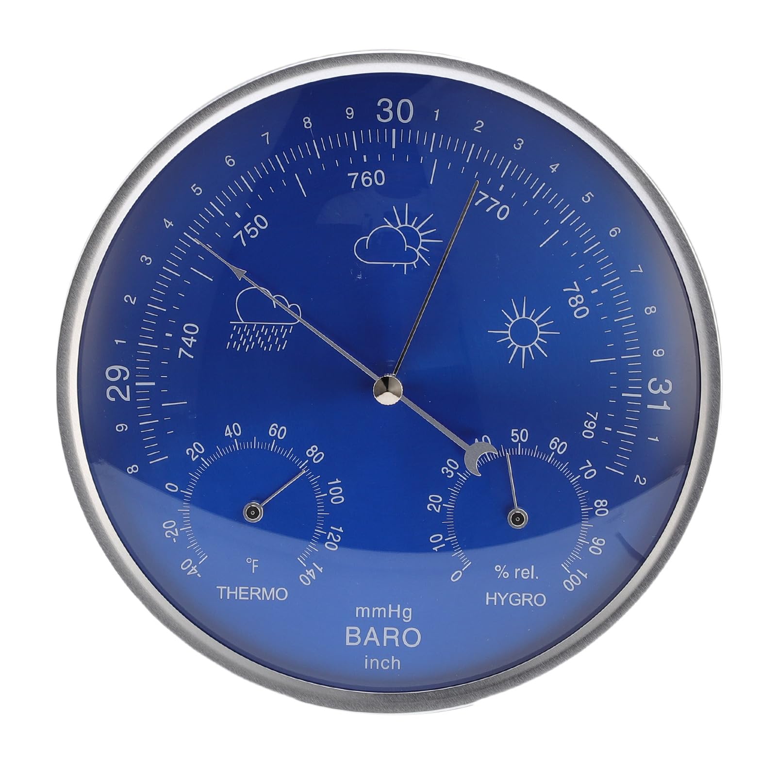 Elprico Wallhanges Thermomètre Baromètre Hygromètre Unités Impériales pour Les Intérieurs à L'extérieur Bleu 180 Mm