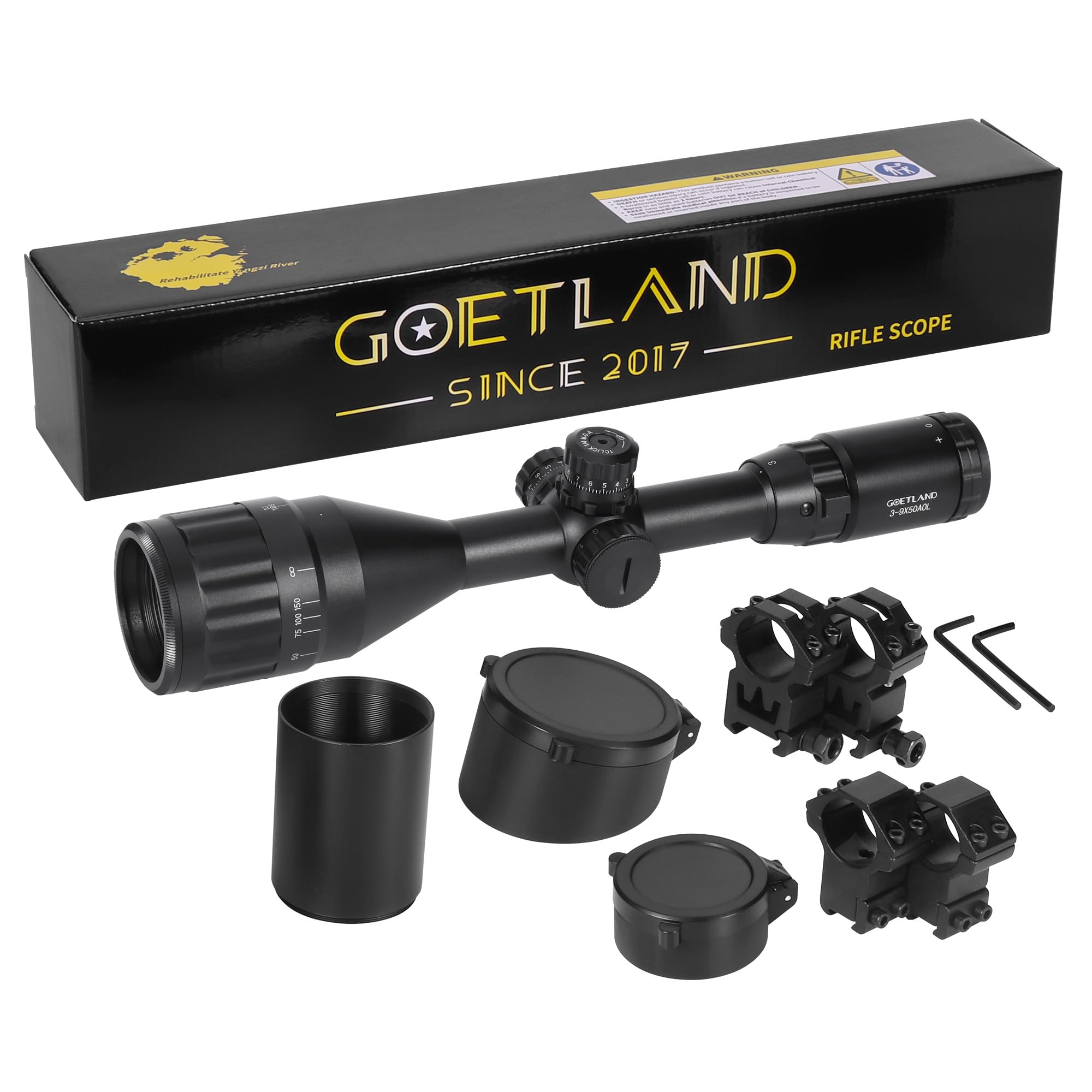 Goetland Lunettes de Visée 3-9x50 Airsoft Mil Dot R4 Rouge Vert Bleu Illuminé SFP pour Tactique Chasse Airsoft Arbalète Carbine Tir Sportif