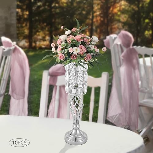 Miniatura 2 de Jarrones plateados para centros de mesa de boda, soporte de flores de metal con cuentas de cristal, decoración de mesa de 24 pulgadas de alto,