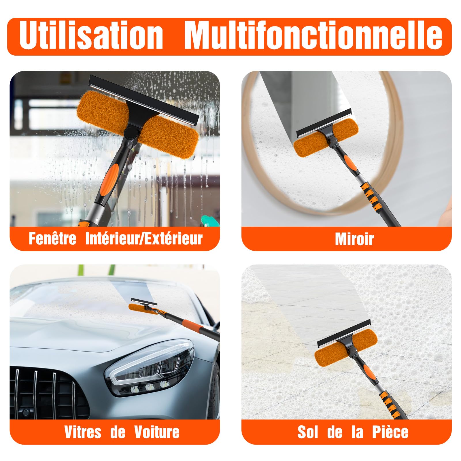 LAANPOLE 6m Raclette Vitre avec Manche Telescopique, 2-en-1 Raclette Vitre Professionnel, Lave Vitre Telescopique pour la Maison avec Perche Telescopique 1,5-6m pour Usage Interieur et Exterieur