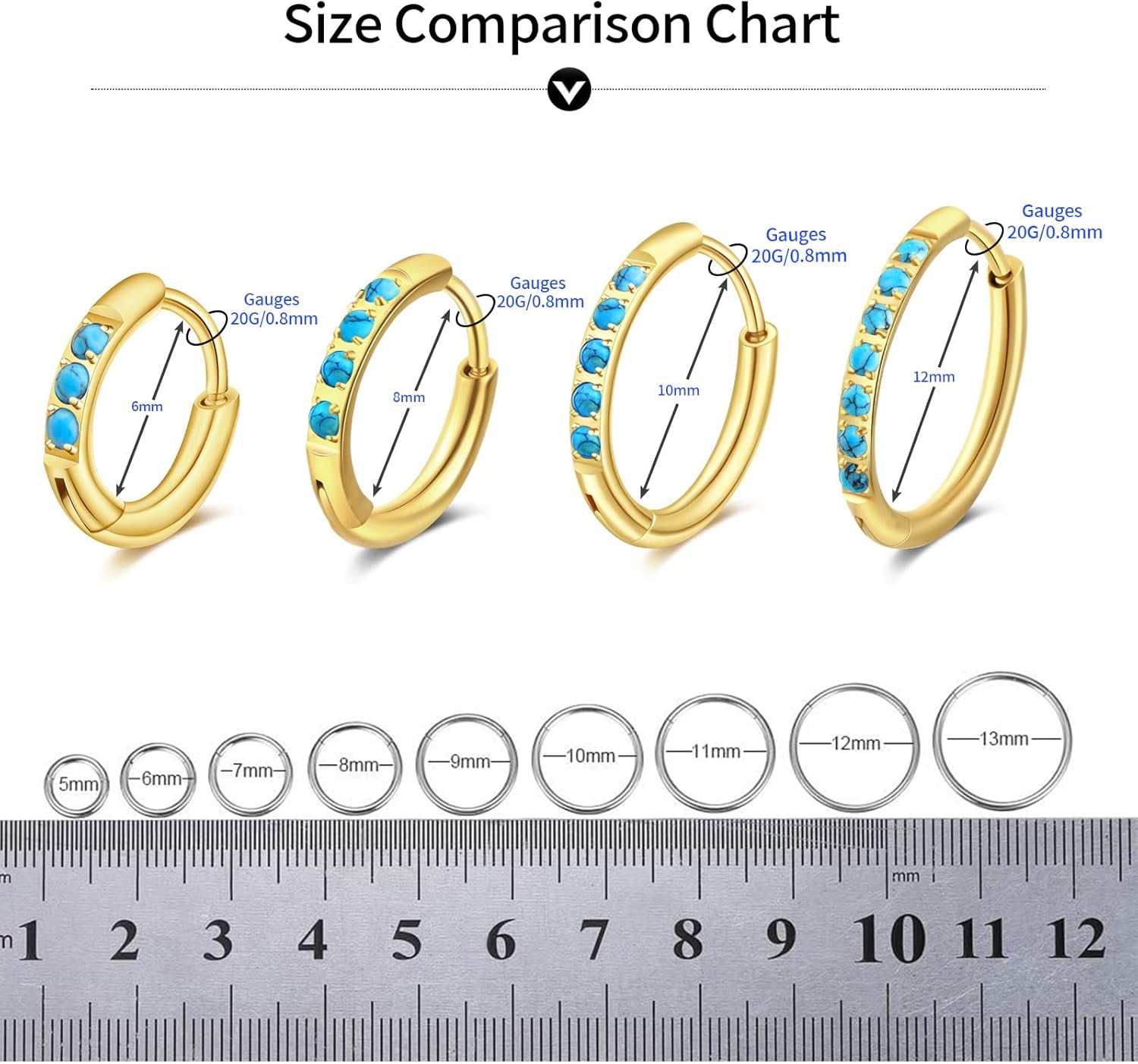 1Pair Turquoise Small Hoop Earrings for Women 316L Surgical Stainless Steel Hypoallergenic Dainty Huggie Hoop Earrings Lightweight for Women Earings Piercing Jewelry - Image 6