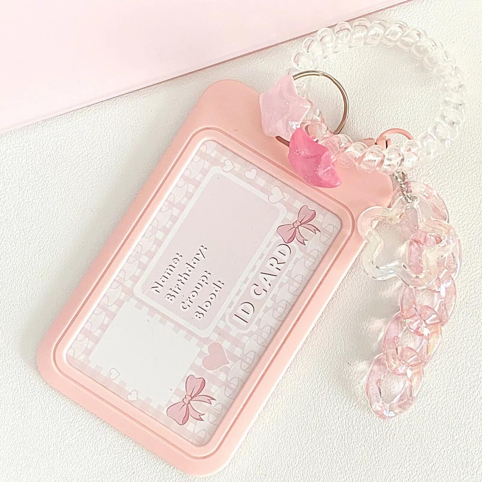 Runrayay Kpop Photocard Holder Keychain Cartoon PC Key Fob Hard Shell Protective Photo Covers - Pink