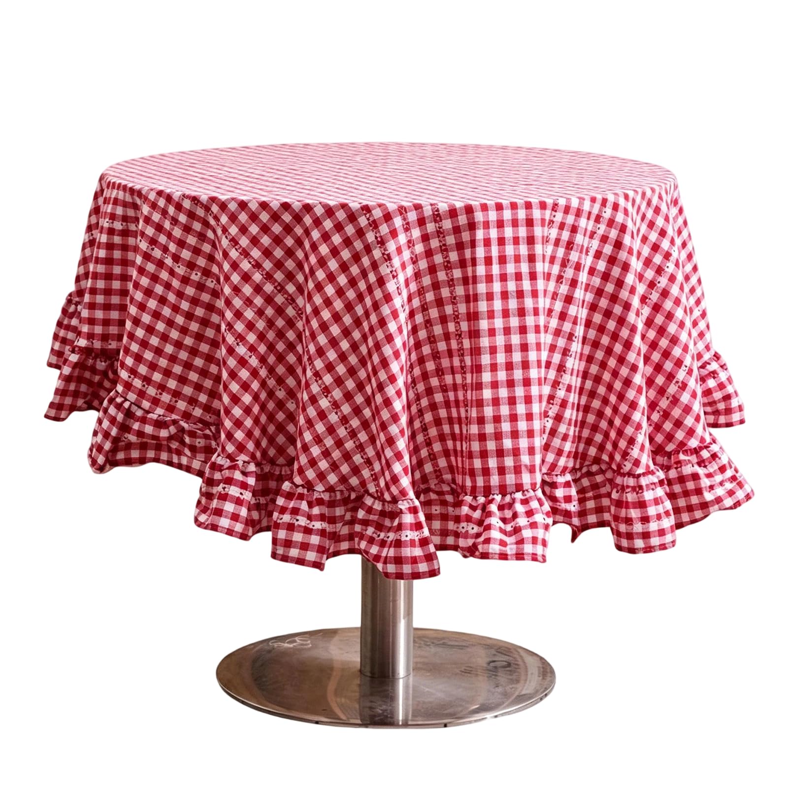 Msioytog Farmhouses Tablecloth with Decorative Flounce Trim Floral Ruffled Round Cotton Linen Table Cover for Home Cafes Decors Flounce Trim Table Cover