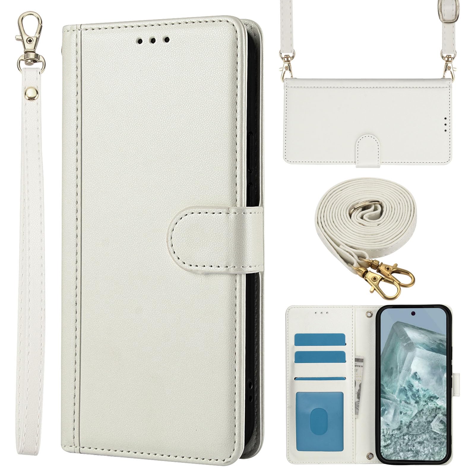 Dahimomo For Google Pixel 10 / 10 Pro ケース 手帳型 グーグルピクセル10プロ ケース ショルダー スマホケース ピクセル10 プロ カード収納 肩掛け Pixel10Pro カバー 財布型 ピクセル 10 Pro スタンド機能 レザー Googleピクセル10 携帯ケース 人気 スマホカバー ぴくせる10 女性 耐衝撃 全面保護 おしゃれ - 白