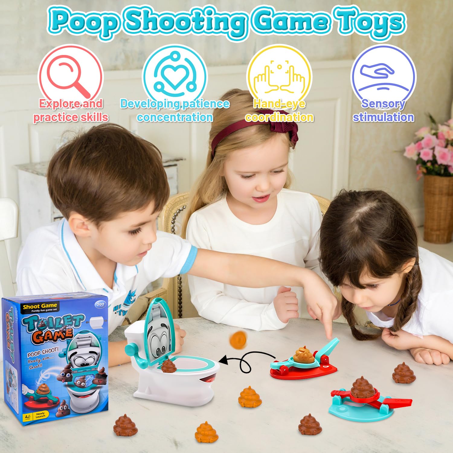 Quixion Poop Shoot Game, Shoot The Poop Family Toy with 12 Poops,2 ...