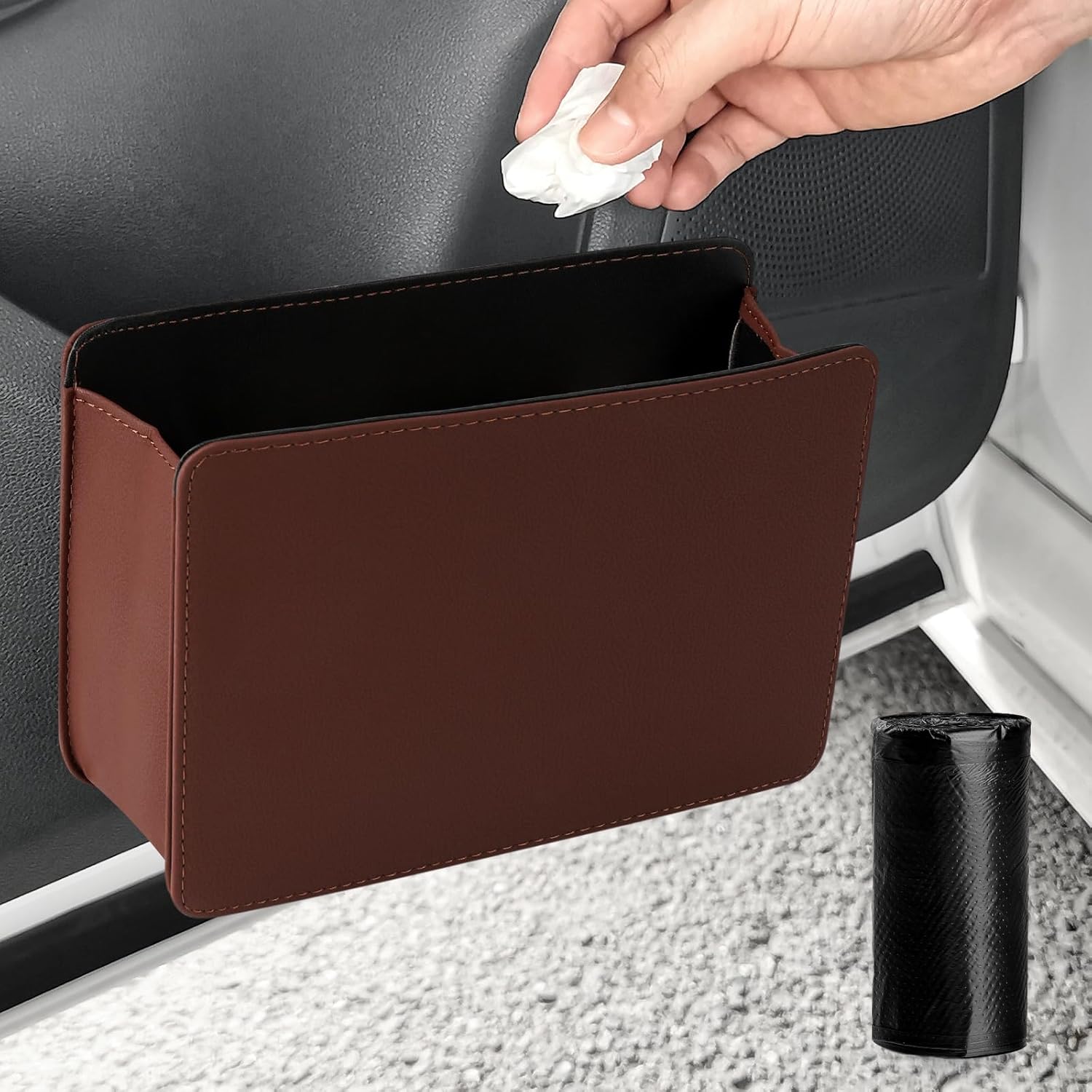 Accmor Car Trash Can, Hanging Leather Vehicle Trash Bin Car Dustbin