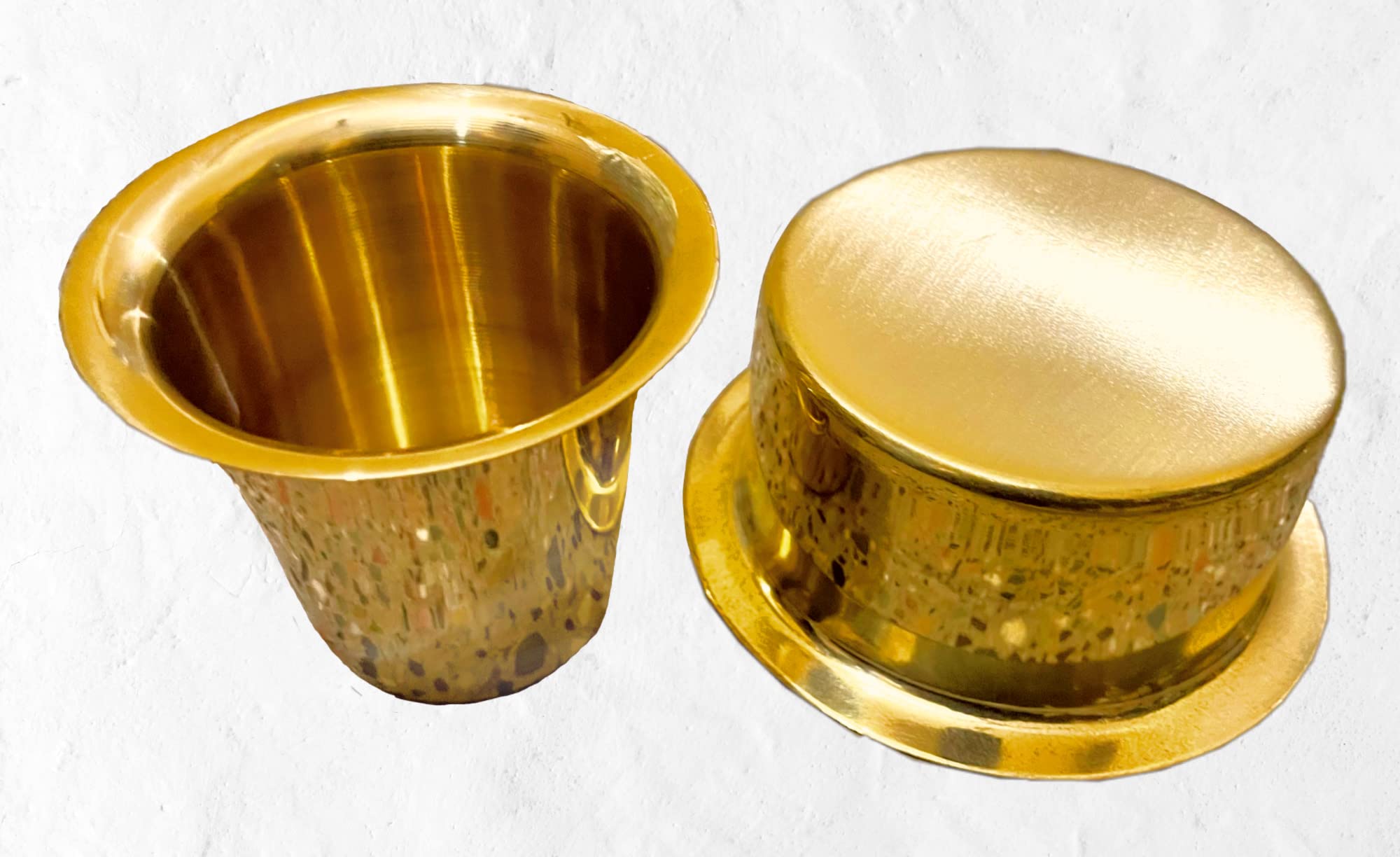 Saradha Metals Set of 2 Brass Kumbakonam Dabara Set | Traditional Kumbakonam Coffee Dabara Set | Tea Dabara Set | Peetal ka Dabara Set | Serving Drinkware (BESTQuality,2)