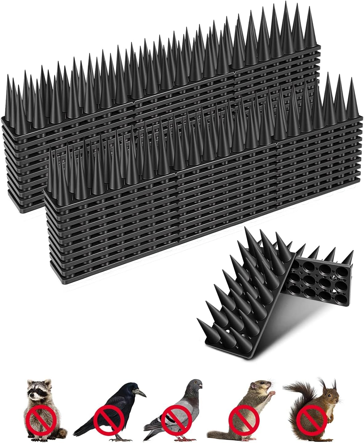 MAKINGTEC Bird Spikes, Outdoor Transparent Clear PVC Bird Defender Spikes Strips, for Indoor Outdoor Use Keep Pigeon, Squirrel Off, No More Bird Nests, Pack of 24 (33 ft) (Black)