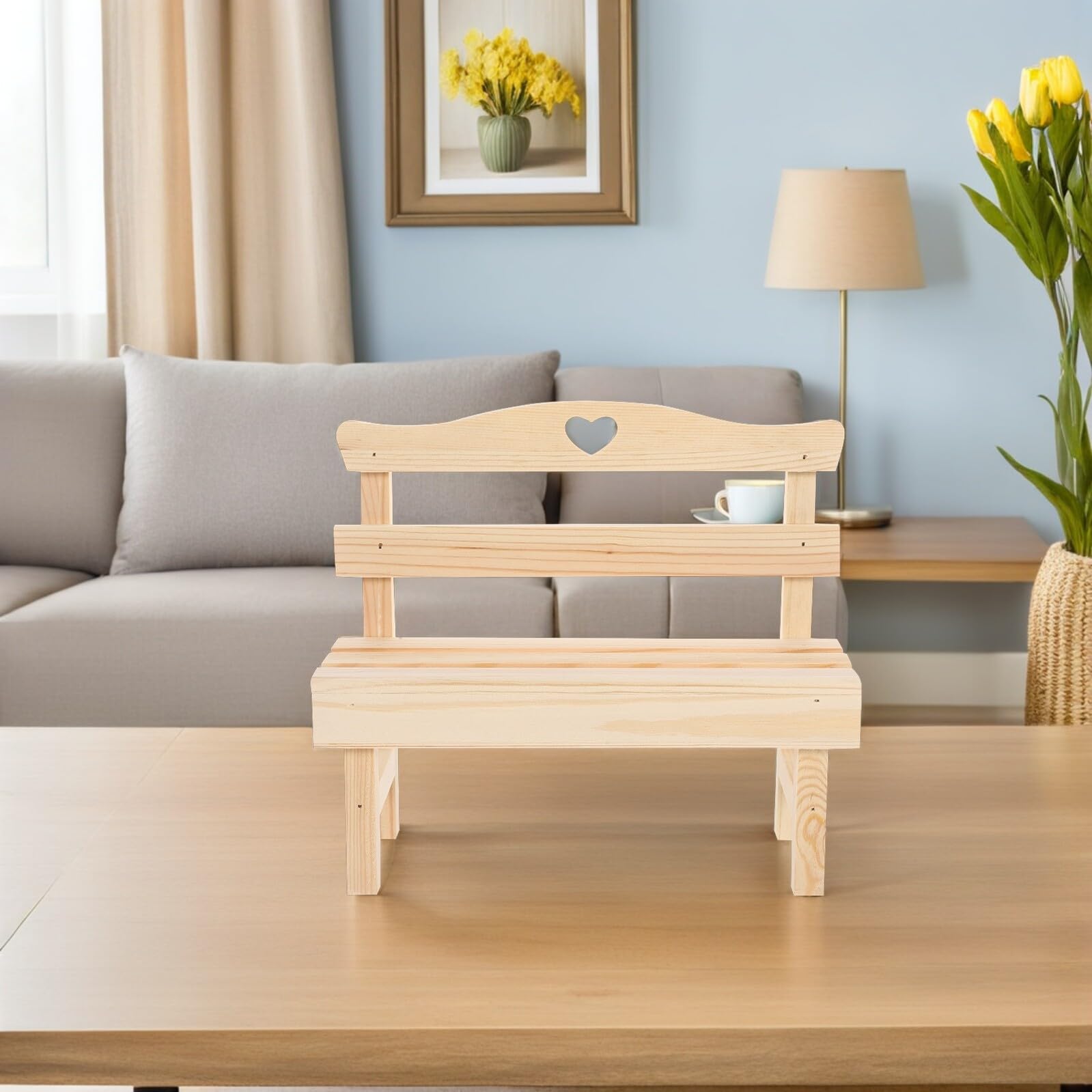 LIOOBO Dekorative Miniatur Holzbank aus Kiefernholz Natürliche Kleine Gartenbank Deko Multifunktionale Landschaftsfigur für Schlafzimmer Schreibtisch und Puppenhaus als Foto Requisite
