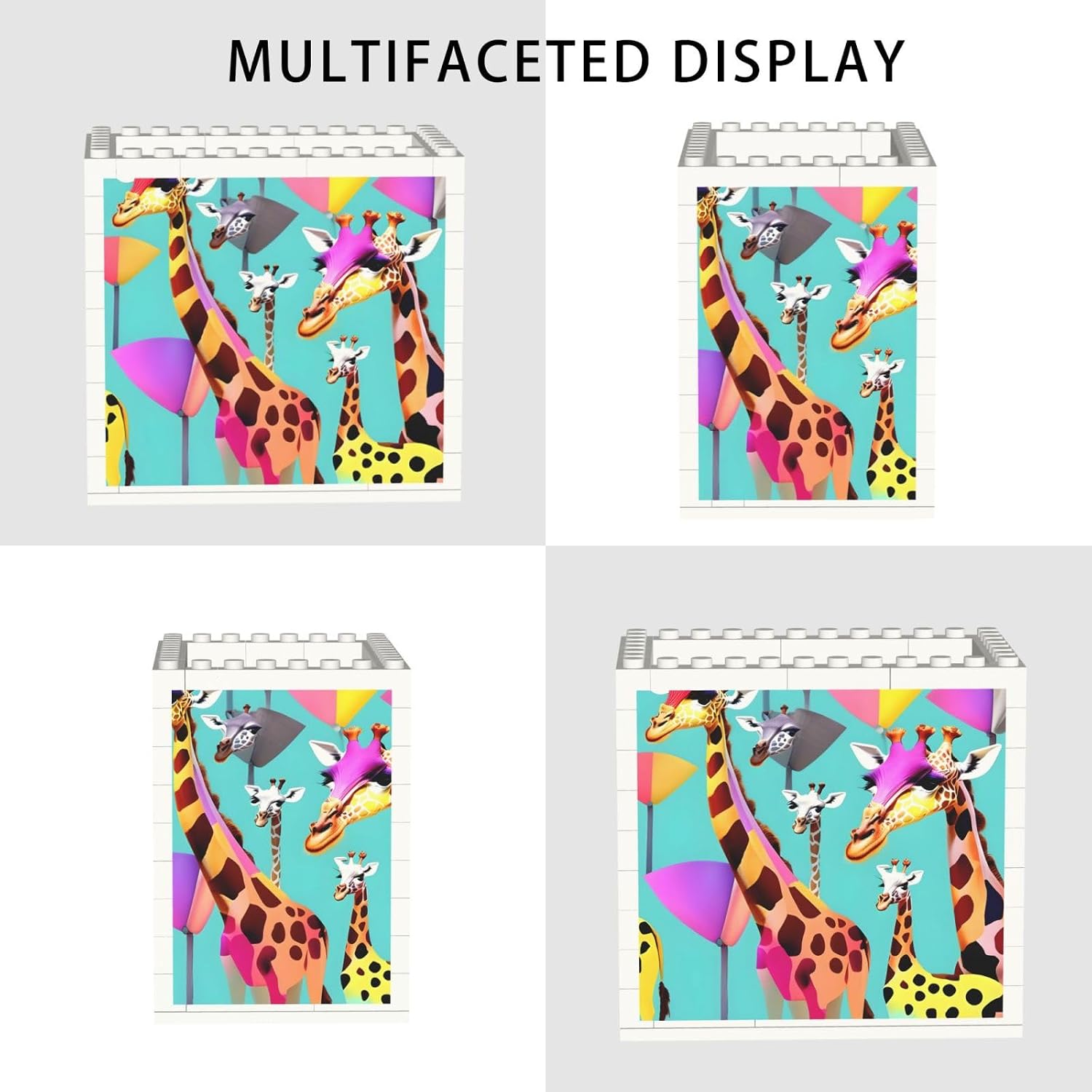 Colorful Giraffe Fans Lovers Print Uv Print Block Pencil Cup, Detachable Creative Block Desk Organizer Office Abs Pen Holder image 2