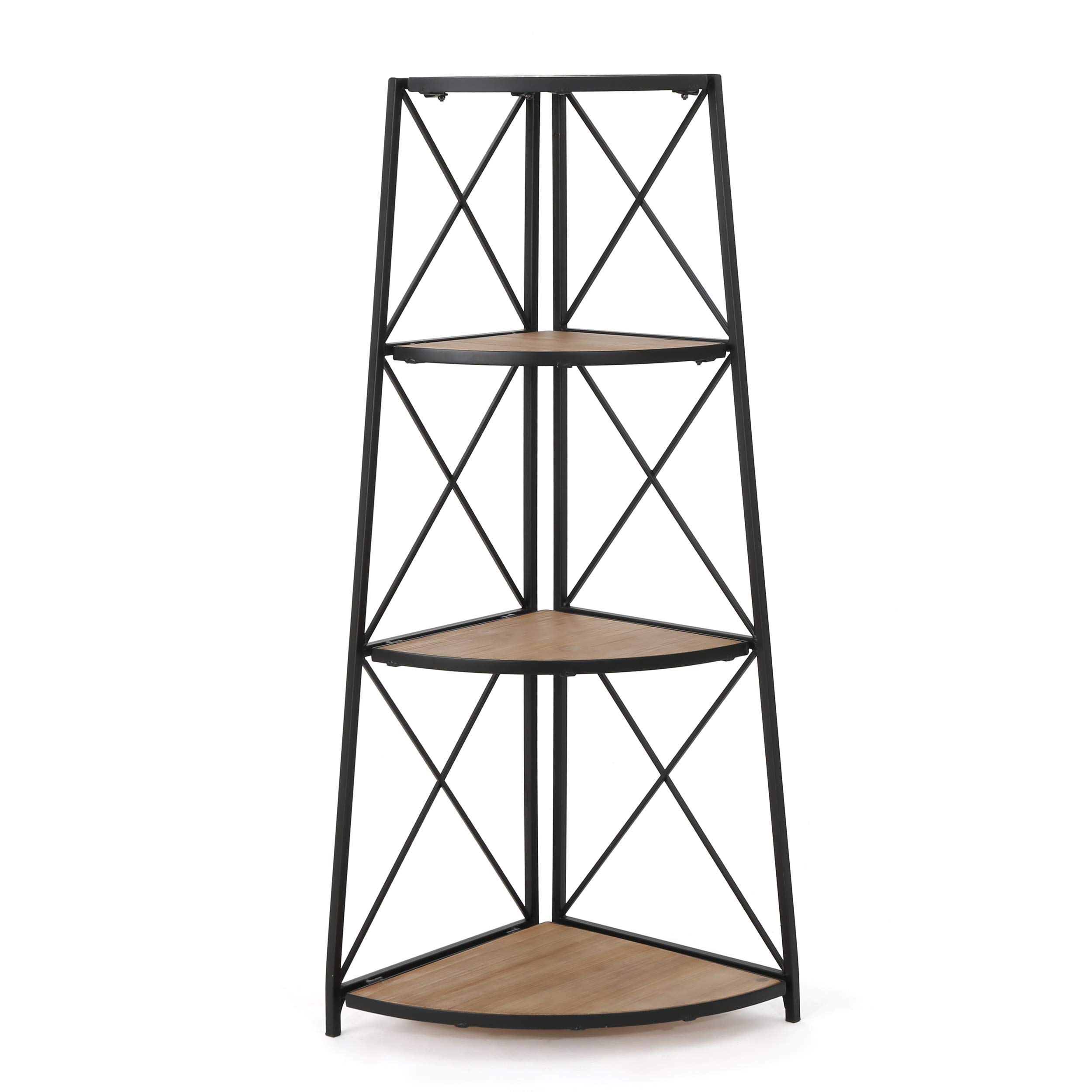 Photo 1 of ()similar to stock photo) Christopher Knight Home Lucca Outdoor Industrial Firwood 3-Tier Corner Shelf with Iron Frame, Naturally Antique / Black