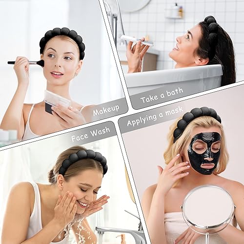 Miniatura 6 de Lanfixilly Diadema de spa para lavar la cara, juego de diademas y muñequeras para el cuidado de la piel, diadema de maquillaje de tela de rizo,