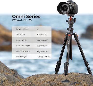 K&F CONCEPT 64 inch/163 cm Camera Tripod,Lightweight Travel Outdoor DSLR Tripods with 360 Degree Ball Head Load Capacity 17.6 lbs/8 kg,Cellphone Clip for Smartphone Live Streaming Vlog O234A1+BH-36