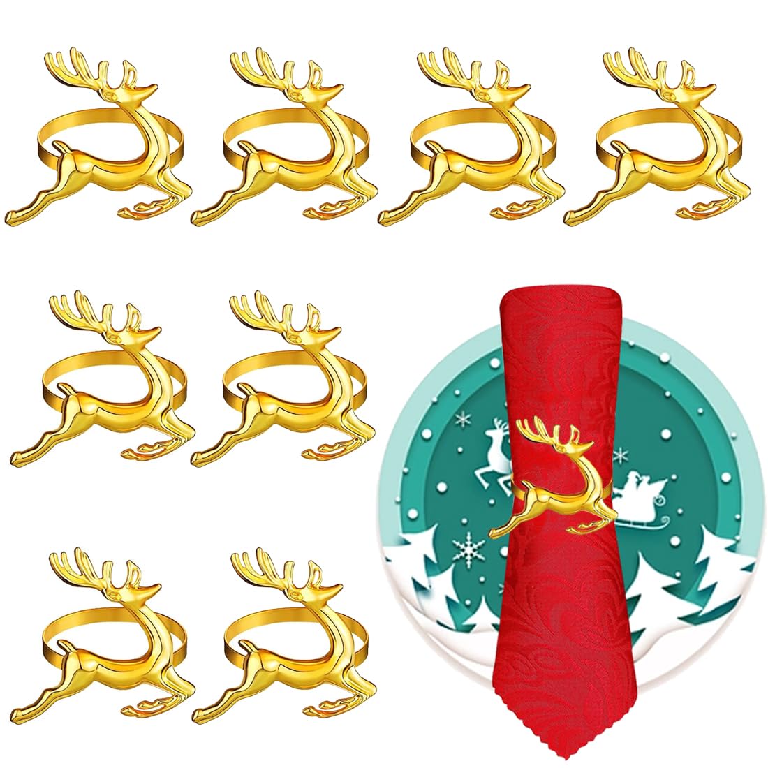 8 Piezas Hebilla Servilleta Forma Alce, Servilleteros Aleación De Navidad, Hebilla Servilleta De Reno, Anillo Servilleta Alce Metal, para Navidad, Vacaciones, Fiestas, Mesa De Comedor, 6cm Dorado