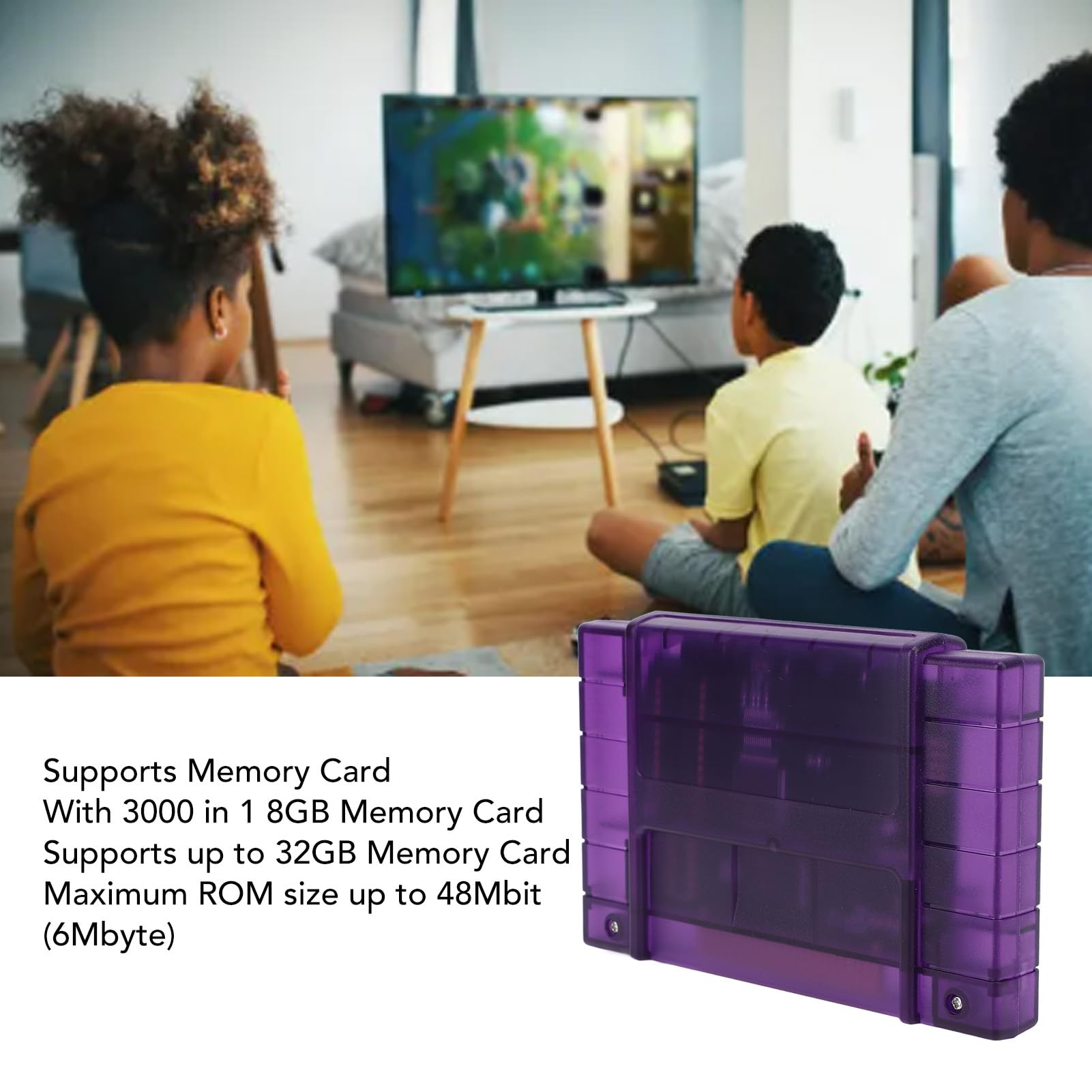 POENVFPO Cartuccia di Gioco per Console SFC, Cartuccia da 3000 in 1 Videogioco con Scheda di Memoria da 8 GB (Viola trasparente)