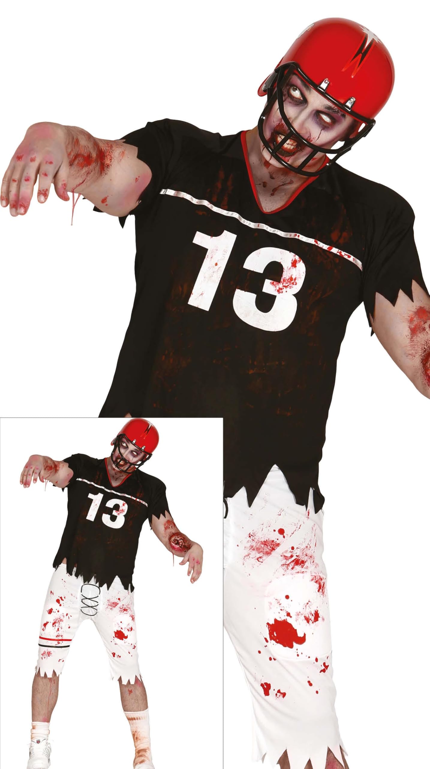 FIESTAS GUIRCA Apocalyptic Zombie Quarterback Men Fancy Dress Costume - Bloody Rugby American Football High School Uniform - Mens Halloween Costumes Adult Size XL