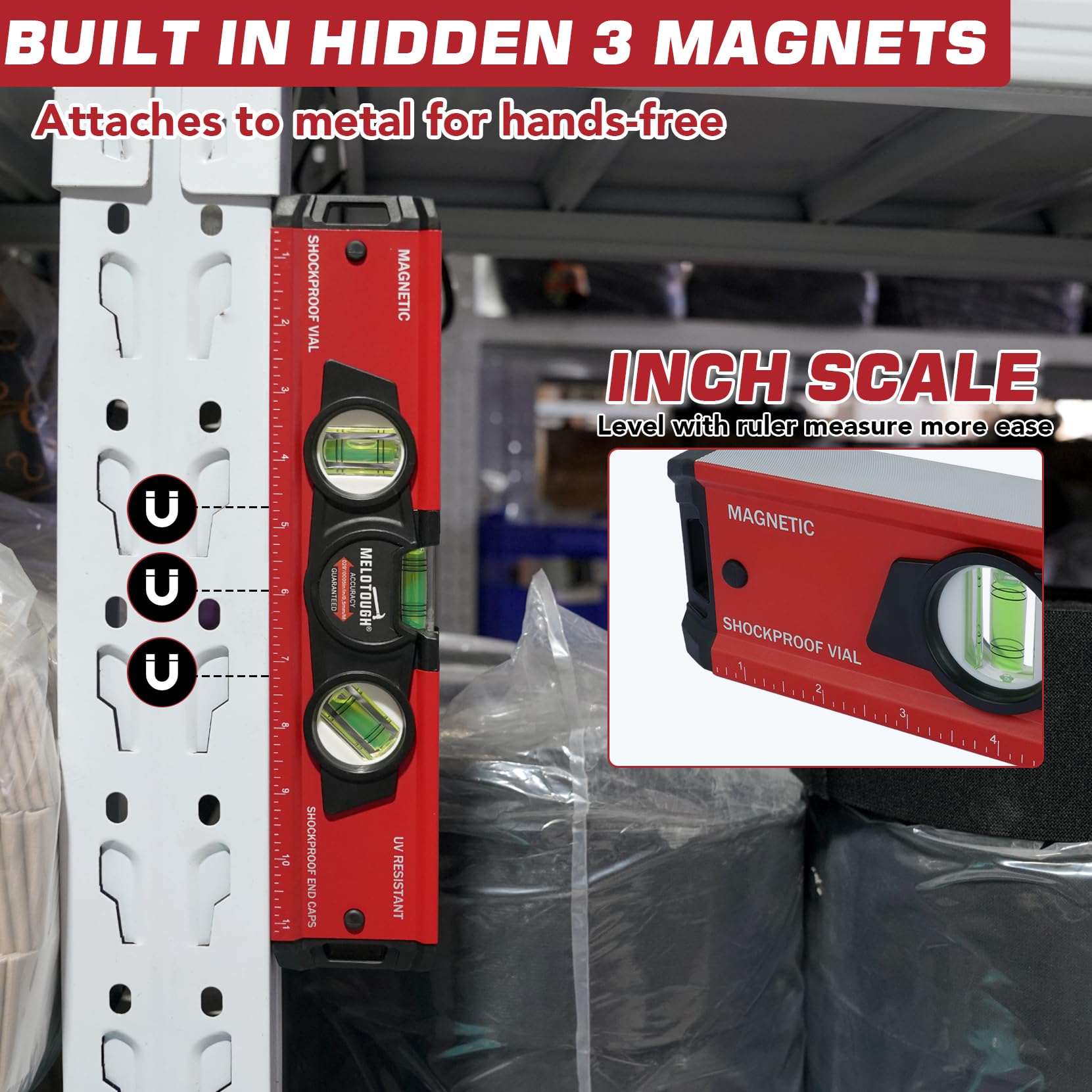 MELOTOUGH Magnetic Level - 12 Inch Torpedo Level -3