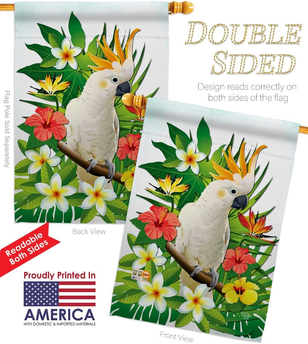 Tropical Cockatoo House Flag Summertime Ocean Beach Seashells Pineapple Outdoor Summer Aloha Small Decorative Gift Yard Banner Double-Sided Made In USA 28 X 40