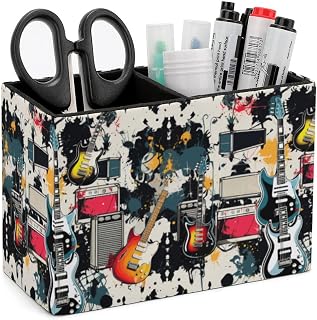 Rock Music Pattern Pen Holder Waterproof PU Pencil Cup Women Makeup Brush Holder Cute Office for Home Office Desk Organizer Accessories