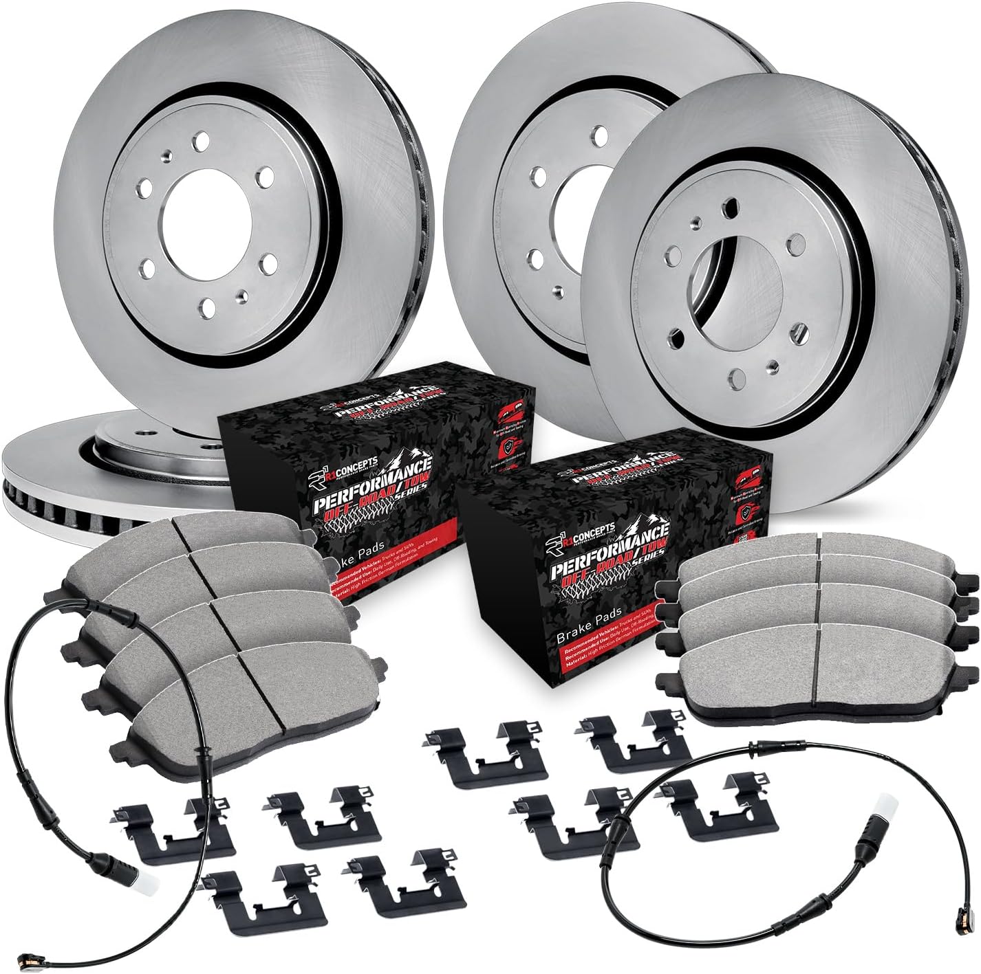 R1 Concepts Front and Rear Brake Kit For 2021-2024 Cadillac Escalade, Chevrolet Suburban, Chevrolet Tahoe, GMC Yukon| Blank Brake Rotors| Off-Road/Tow Brake Pads and Rotors Kit| Hardware included