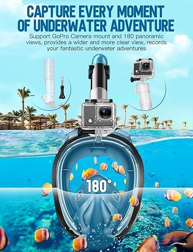 Miniatura 6 de Zenoplige Máscara de esnórquel de cara completa para adultos, equipo de esnórquel seco con soporte para cámara, máscara panorámica plegable de 180