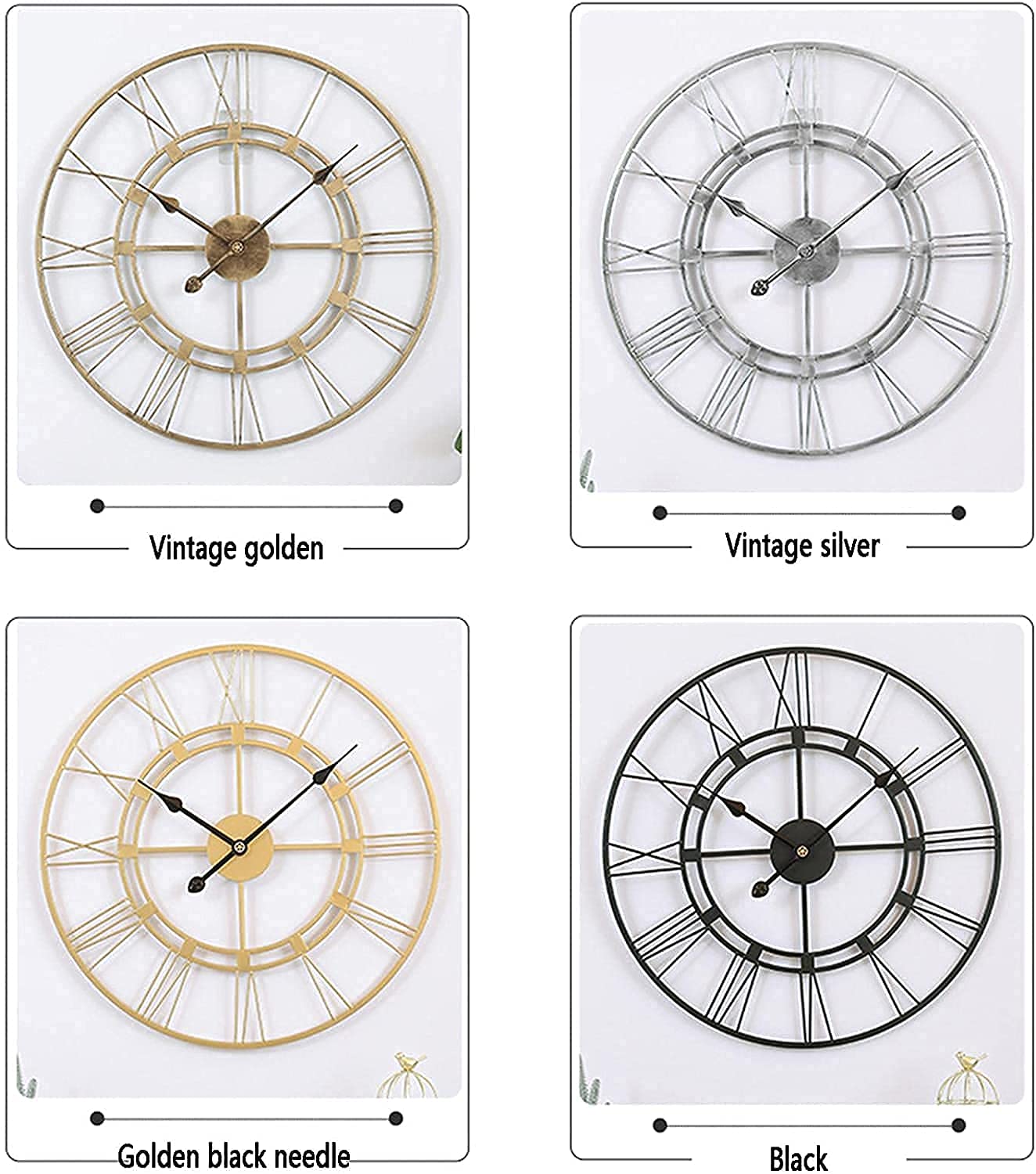 Orologio da parete retrò, silenzioso, senza ticchettio, vintage, grande, nero, con numeri romani, per soggiorno, giardino, camera da letto, cucina, ufficio, salotto, hotel, giardino