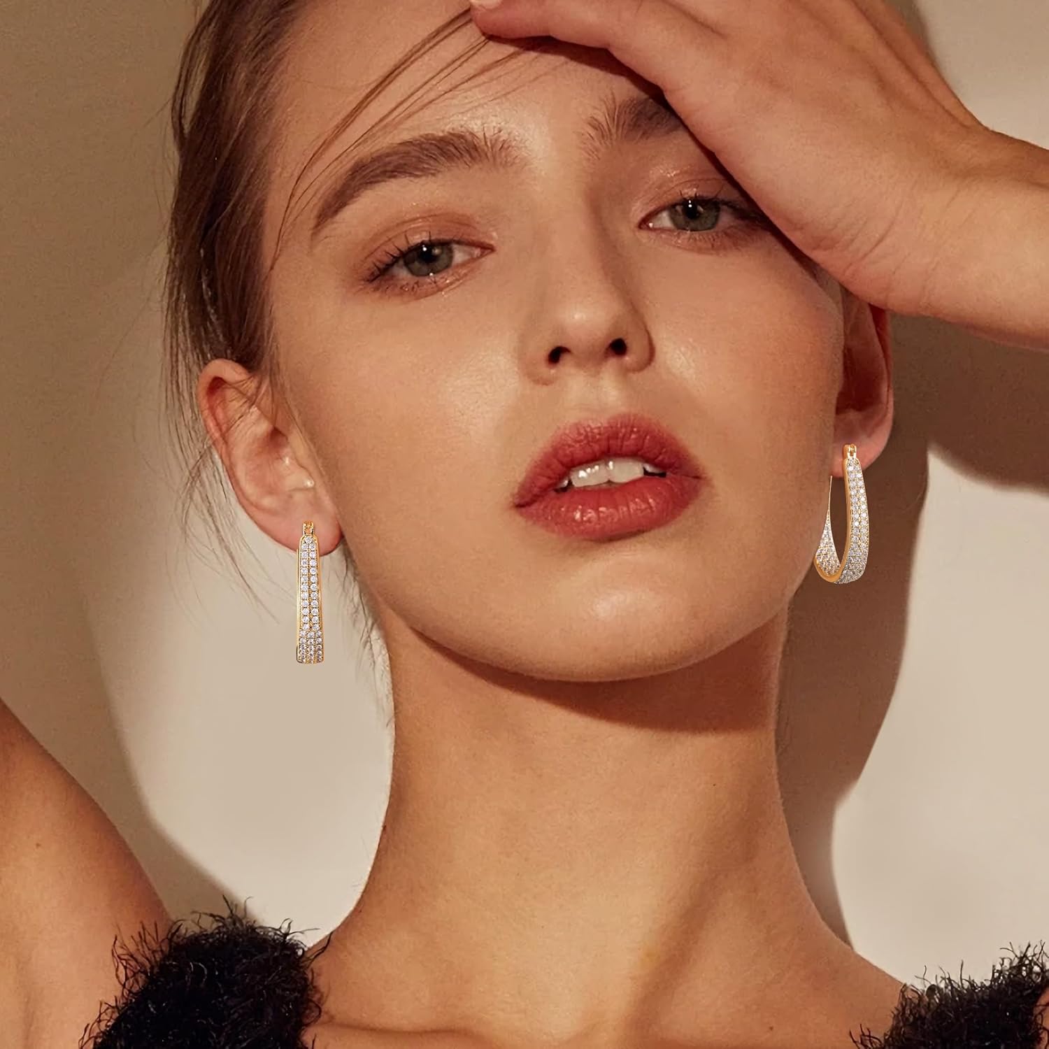 Gacimy 14K Gold Plated Oval Hoop Earrings for Women 14K Real Gold Plated, Chunky 14K Gold Plated Earrings Hoops for Women with Cubic Zirconia - Image 4