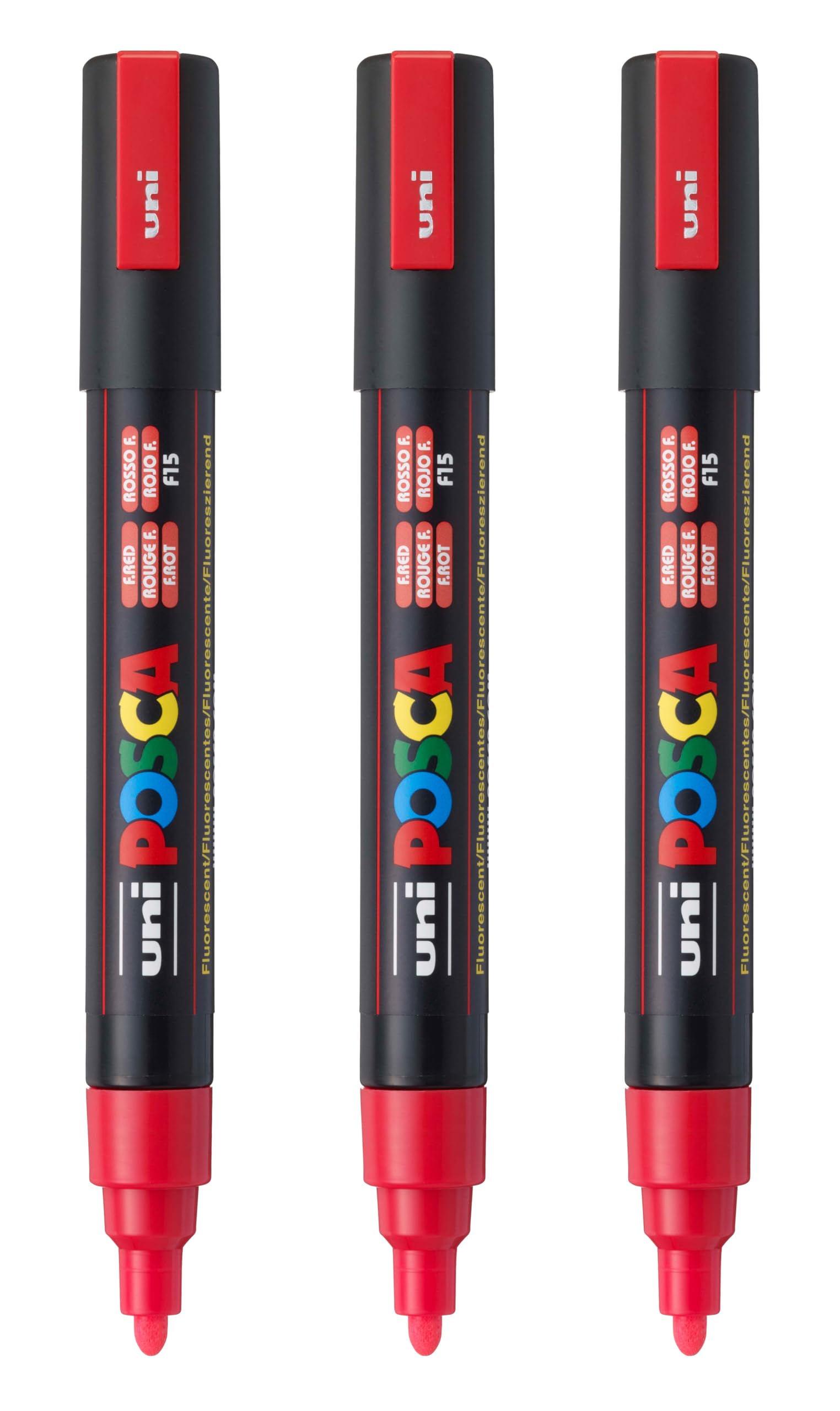 posca PC-5M Water-Based Paint Markers, Reversible Medium Tip (1.8-2.5mm), Fluorescent Red, 3 Count
