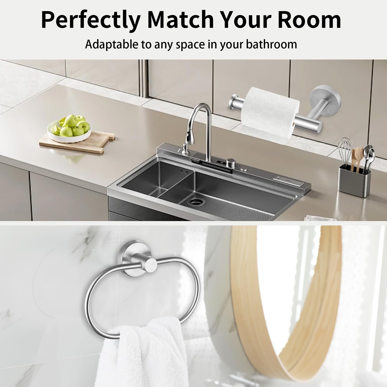 Toilet Paper Holder/Towel Ring, Eolax Brushed Nickel Bathroom Hardware Accessories - Image 2