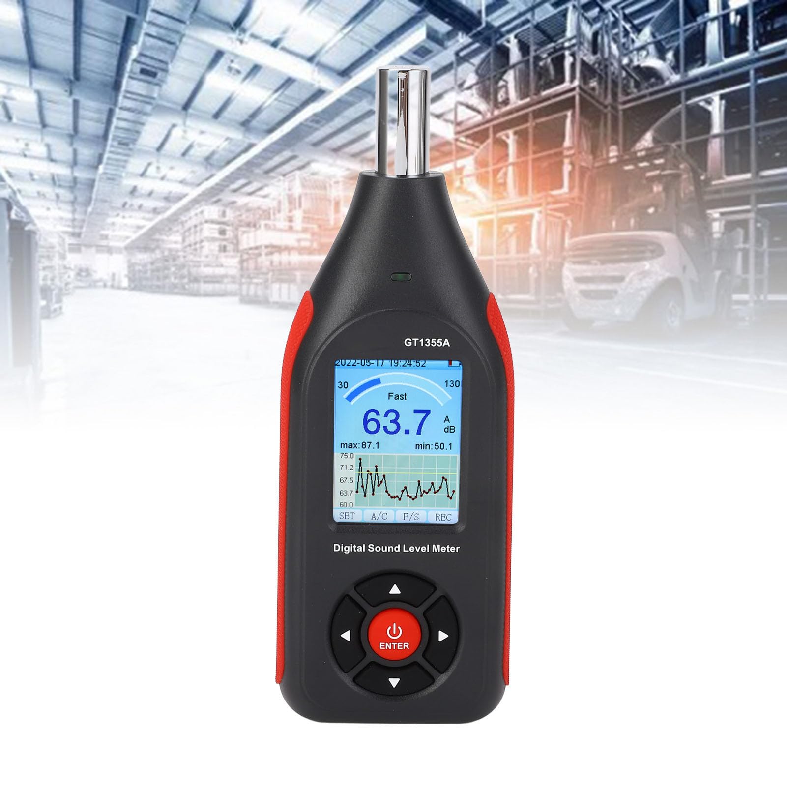 Fonometro portatile con misurazione della temperatura e dell'umidità - Lettore digitale del livello di rumore con schermo LCD retroilluminato - Precisione 1,5 dB e risoluzione 0,1