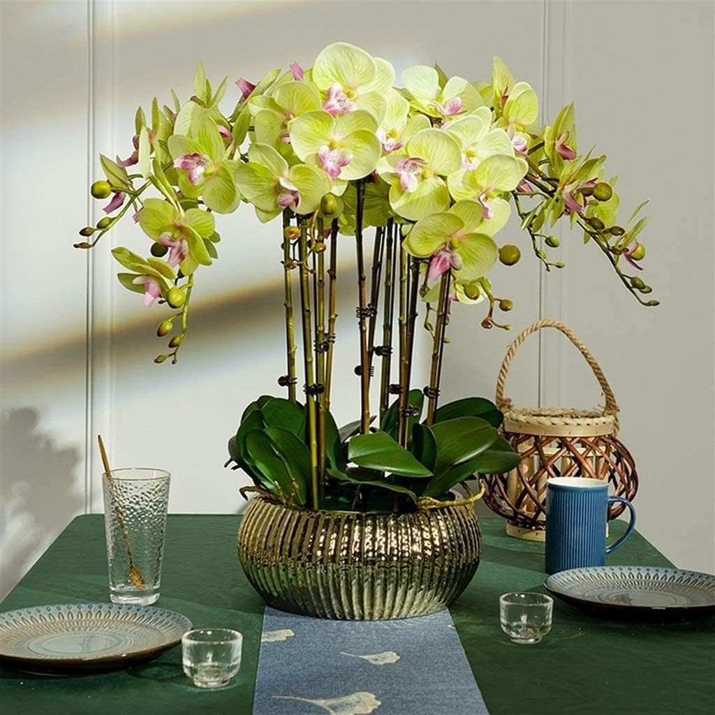 DFGHNBVC Artificial Orchid Orchids Artificial Polyurethane Artificial Flower 63Cm Artificial Phalaenopsis Flowers With Luxury Vase Modern Potted Faux Very Natural.Yellow