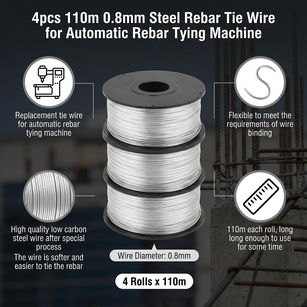 Hilitand 4pcs Steel Tie Wire 110m 0.8mm for Automatic Tie Wire