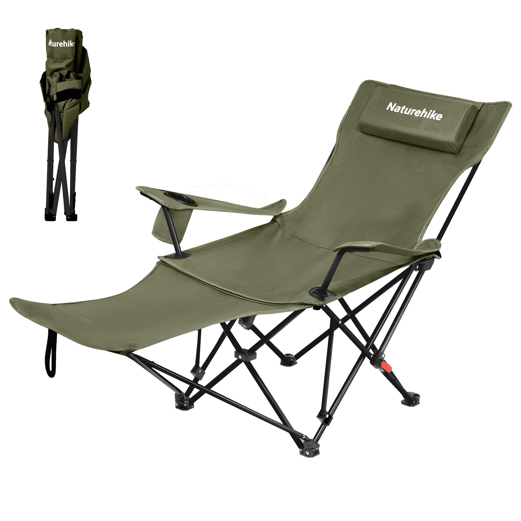 Naturehike Sedia da campeggio pieghevole 2 in 1, 150 kg, con poggiapiedi, sedia da spiaggia con schienale regolabile in 3 posizioni, sedia da pesca con portabicchieri, per esterni, spiaggia, pesca