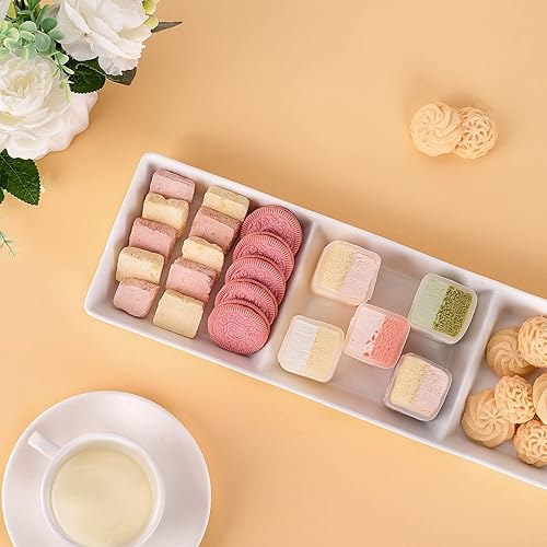 Miniatura 6 de DELLING Bandeja de cerámica apilable de 3 secciones de 16 x 5 pulgadas, juego de 3 bandejas para servir, platos divididos blancos, aperitivos,