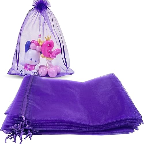 Miniatura 9 de 100 bolsas de organza con cordón de 6 x 9 pulgadas, bolsas de regalo para joyas, fiestas, bodas, regalos (6 x 9, morado)