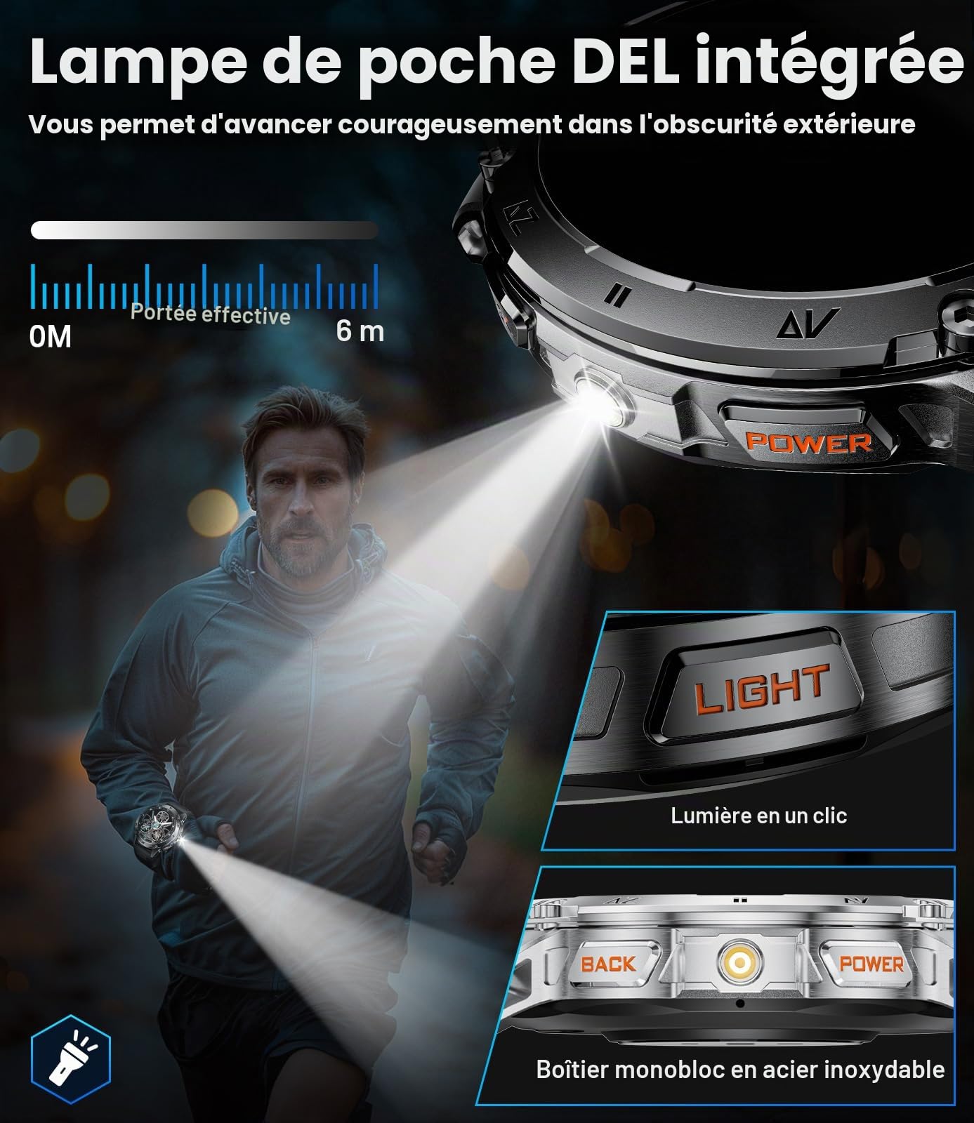 Montre Connectée Homme, Appels Bluetooth, 1,43" AMOLED Écran, Lampe Torche, 110+ Modes Sportifs, Montre de Fitness/Fréquence Cardiaque/Sommeil, IP68, Compatible Android et iOS, Noire