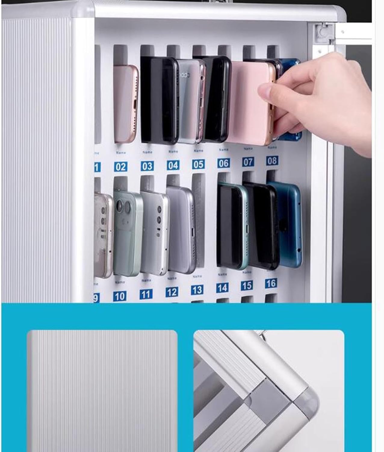 Phone Storage Cabinet High-Capacity Mobile Phone Storage Cabinet Se12/24/36/48/60-Bit Safe Deposit Box Ideal for Restaurants Conferences Management & Phone Protection,Silver-48 bits