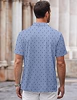 Vista 43 de COOFANDY Camisa casual con botones para hombre, manga corta, sin arrugas, camisa de verano