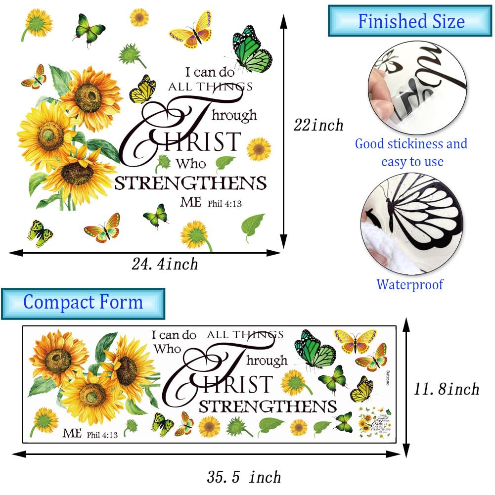 Adhesivo de pared con diseño de girasol, mariposa, motivacional, positivo, decoración de pared, citas inspiradoras, decoración de pared cristiana, calcomanías de pared para sala de estar o dormitorio.