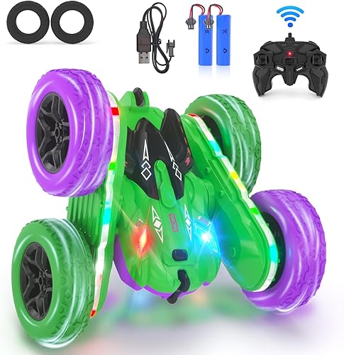 Miniatura 10 de newcrave Coches de juguete RC para niños de 5 a 7 años, juguete de coche de acrobacias con tira de luz, autos RC de 2.4 GHz, juguete para niños de
