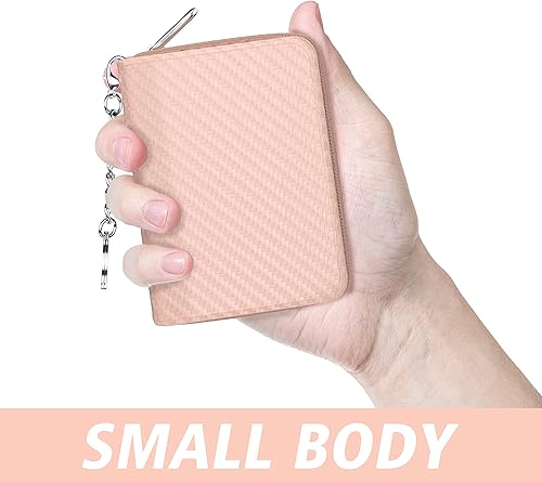 Miniatura 2 de WOCOCN Cartera de cuero de fibra de carbono para tarjetas de crédito, tarjetero para mujeres para hombres, bloqueo RFID, cartera con llavero, tamaño