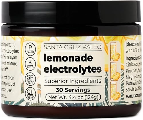 Miniatura 24 de Santa Cruz Paleo Polvo de Electrolitos, Limonada de Mango, Mezcla de Bebida Hidratante Sin Azúcar con Sal Rosa del Himalaya, Sal Marina, Glicinato