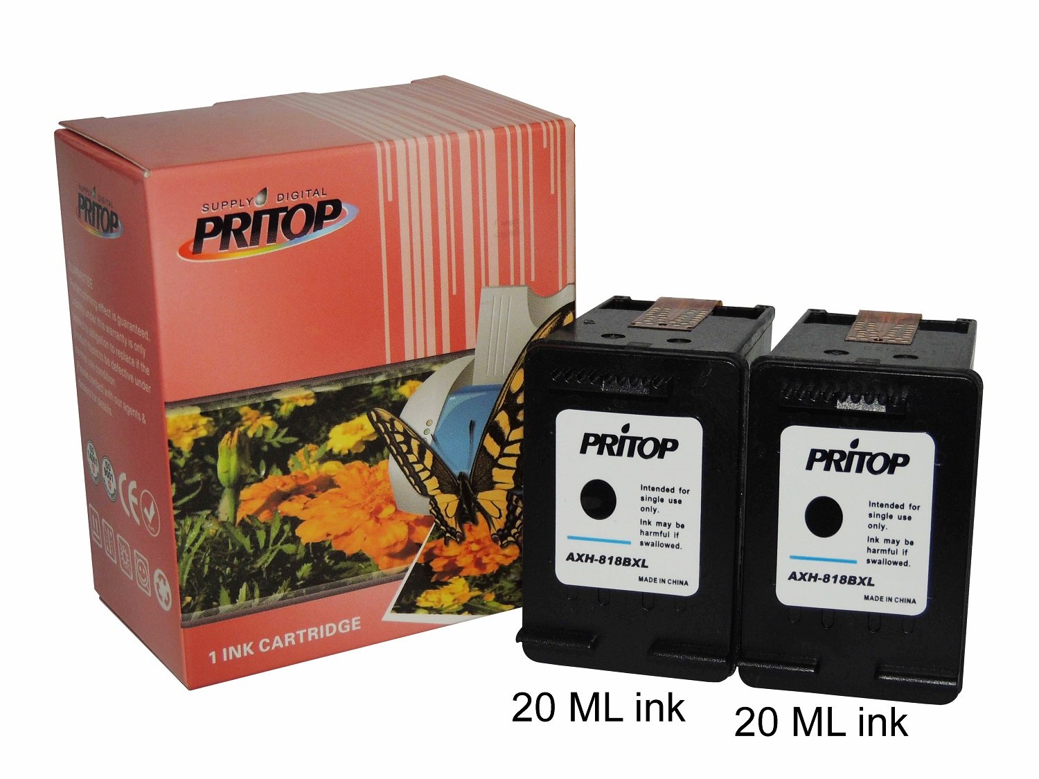 pritop 818 XL 2 Black Ink Cartridge for HP Desk Jet D1668, D2568
