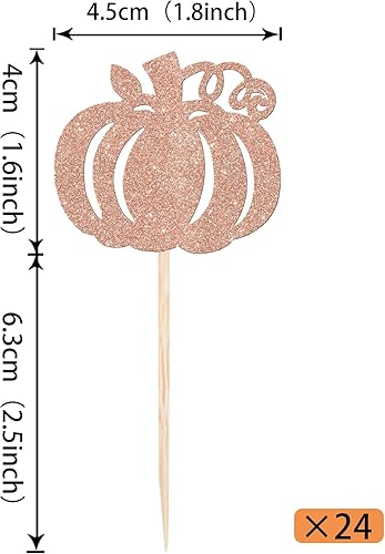 Miniatura 9 de Rsstarxi Paquete de 24 adornos de calabaza para cupcakes con purpurina para baby shower, cumpleaños, decoración para calabaza, otoño, Acción de