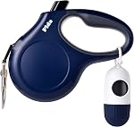 Fida Retractable Dog Leash with Dispenser and Poop Bags, 16 ft Pet Walking Leash for Small Dog or Cat up to 26 lbs, Anti-Slip Handle, Tangle Free, Reflective Nylon Tape (S, Red)