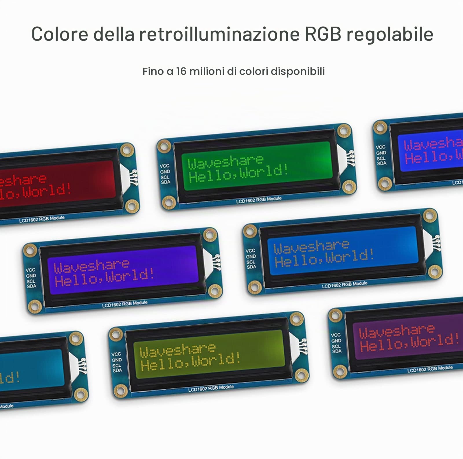 1602 Display LCD Modulo 16x2 Caratteri Modulo LCD Retroilluminato RGB 16M Colori, Compatibile 3.3V/5V, Bus I2C, per Raspberry Pi/Pi Pico, Jetson Nano, Arduino
